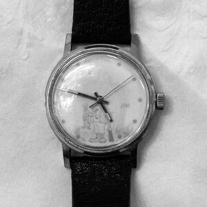 Vintage Sportsman Jim Black Leather Strap Watch with Cartoon